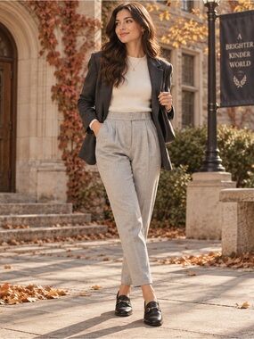 Zara Light Grey High-Waisted Pleated Tailored Trousers | Light Academia XS